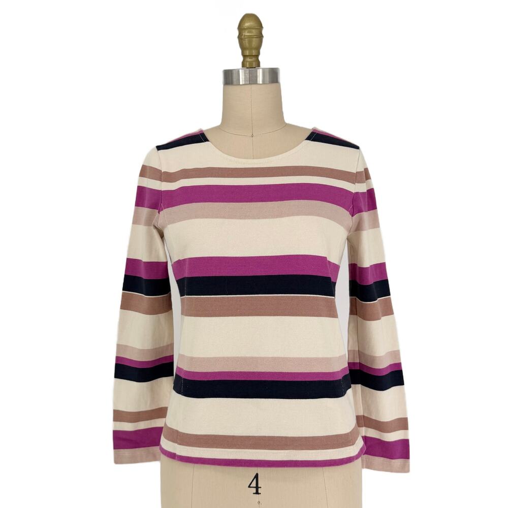 J.Crew Colorblock Top in Neutral Stripe size XS Back Zip Long Sleeve Cotton - Picture 4 of 12